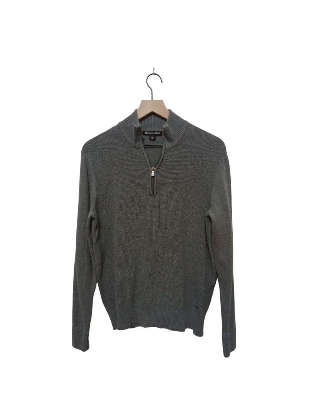 Michael Kors Gray Waffle Knit Half Zip Long Sleeve Sweater Sz M